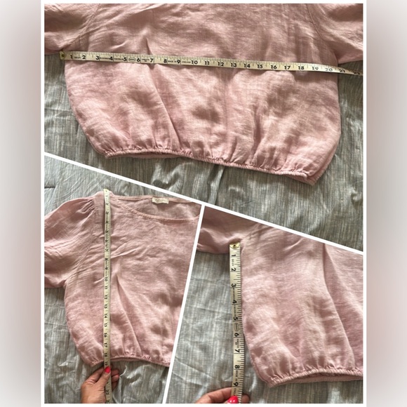 BELLAMBRA PUFF SLEEVES LINEN CROPPED BLOUSE TOP - Picture 4 of 5